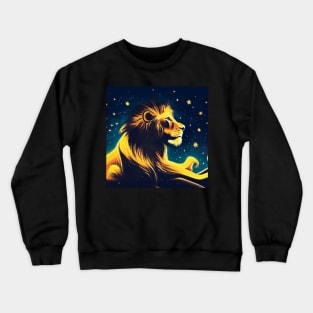 Lion Profile in the Stars Art Crewneck Sweatshirt